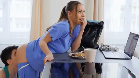 Bitchy Nurse Gets Her Yam-sized Natural Fun Bags Pawed By Her Bf